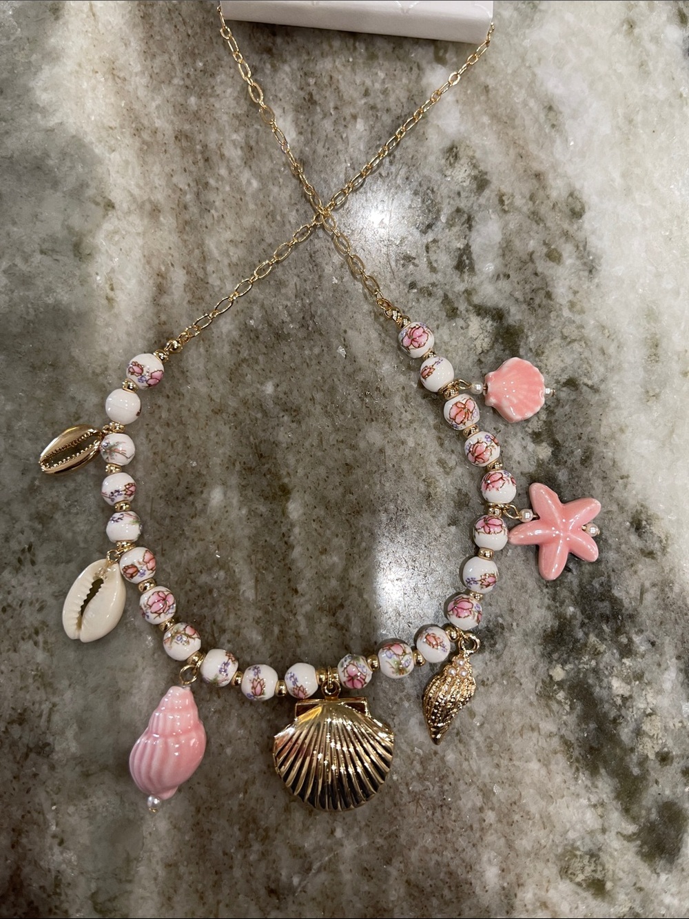 Altar'd State Pink Shell & Starfish Charm Necklace with Gold Chain - Picture 3 of 3